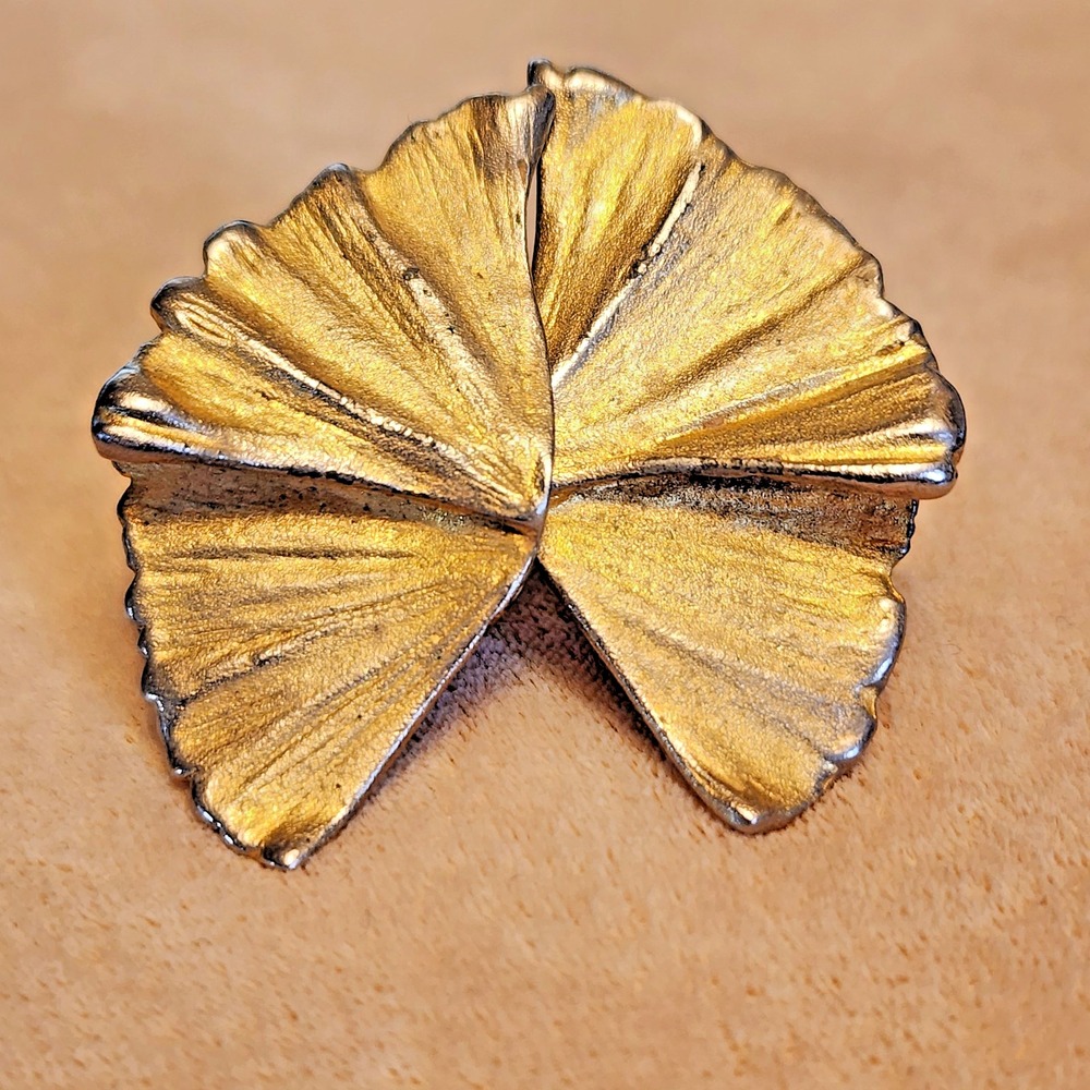 Vintage 80's Les Bernard Signed Gold Tone Mod Fan Clip Earrings